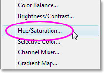 Click on Hue/Saturation